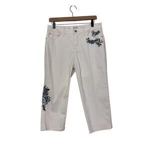 Croft and Barrow Womens White Blue Floral Embroidered Premium Demin Size 8